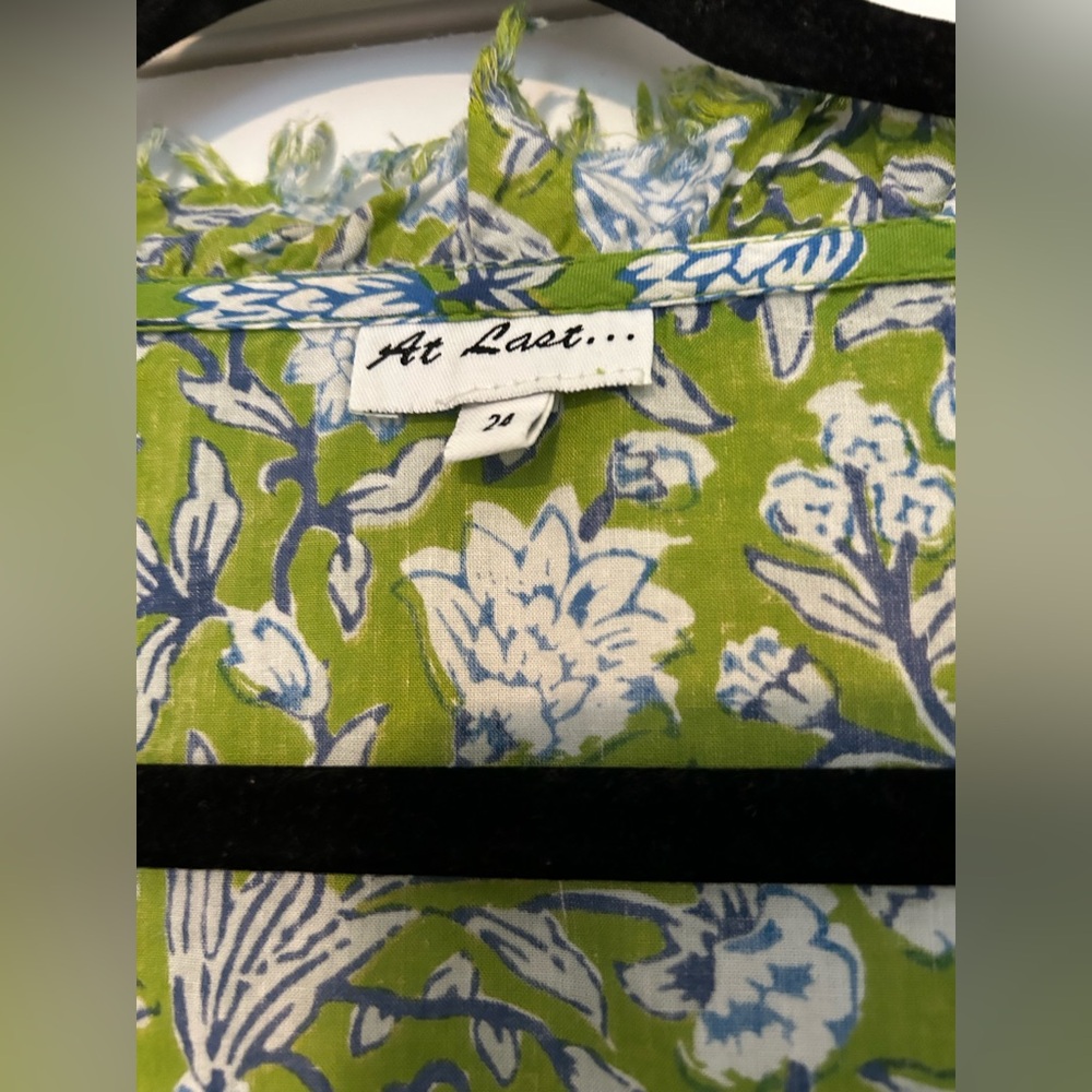 At Last Cotton Annabel Floral Green Blue Maxi Dress UK 24 (US XXL) - Picture 7 of 9